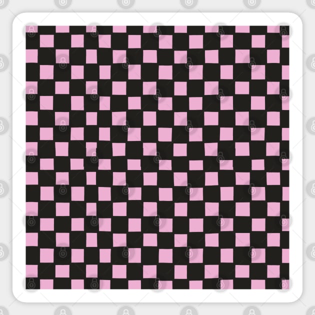 Mini Hand-Drawn Checkerboard Pattern (Pink and Black) Sticker by cecececececelia